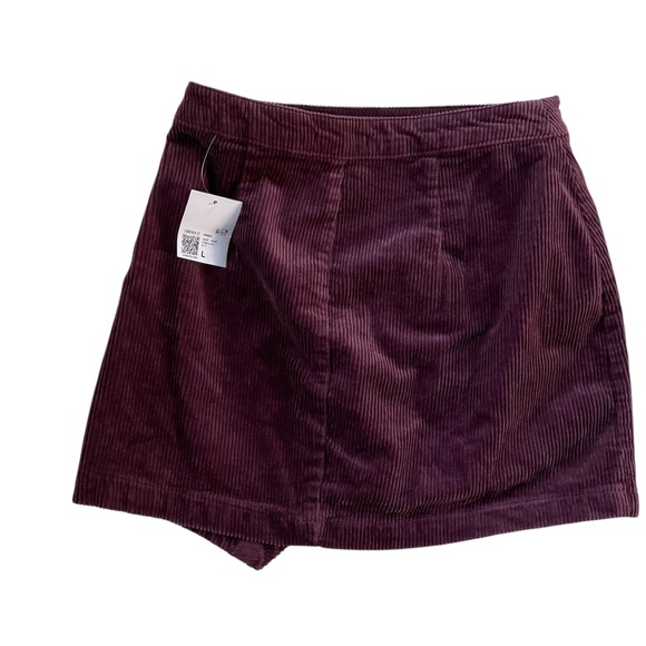 Forever 21 Corduroy Mini Skirt Sz L Burgundy Pocket Retro Boho Indie Y2K 90s - Picture 3 of 10